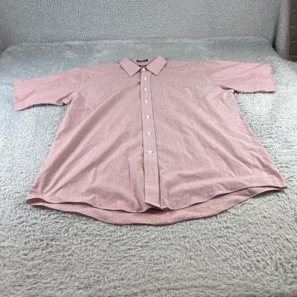 Stafford Mens Wrinkle Free Short Sleeve Button Up Shirt Red White Check Size 17